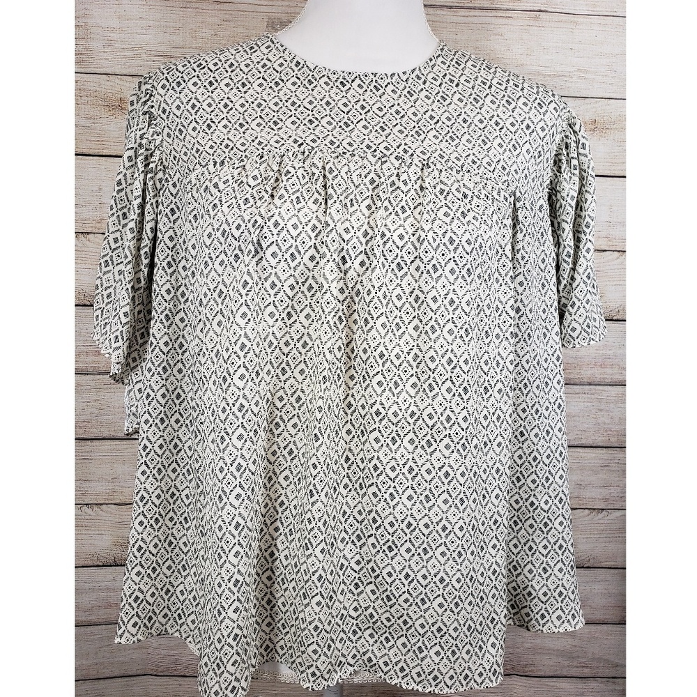 H&M Beige/Black Semi Sheer Babydoll Blouse
